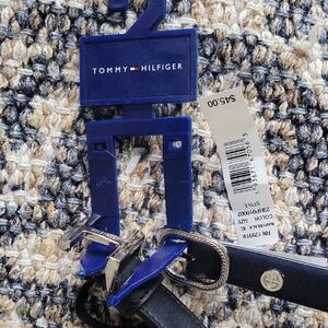 Tommy Hilfiger Black Leather Belt with Silver Buckle Set Of Two.